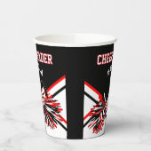 Cheerleader in rood, wit en zwart papieren bekers (Links)