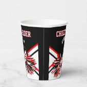 Cheerleader in rood, wit en zwart papieren bekers (Rechts)