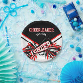 Cheerleader in rood, wit en zwart papieren bordje (Feest)
