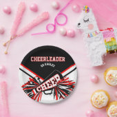 Cheerleader in rood, wit en zwart papieren bordje (Feest)