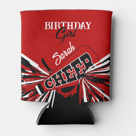 Cheerleader in rood, zwart en wit blikjeskoeler (Voorkant)