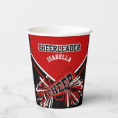 Cheerleader in rood, zwart en wit papieren bekers (Achterkant)