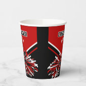 Cheerleader in rood, zwart en wit papieren bekers (Links)