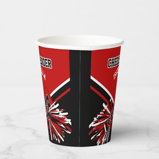 Cheerleader in rood, zwart en wit papieren bekers (Rechts)