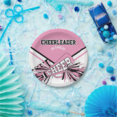 Cheerleader in roze, wit en zwart papieren bordje (Feest)