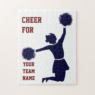 Cheerleader in Silhouette springt met poms - puzze Legpuzzel
