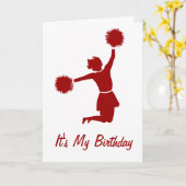 Cheerleader in Silhouette verjaardagsfeest Kaart (Gele Bloem)