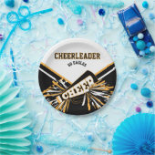 Cheerleader in White, Gold en Black Papieren Bordje (Feest)