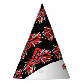 Cheerleader in zwart, wit en rood feesthoedjes (Links)