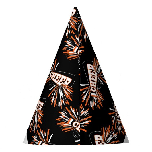 Cheerleader in zwart, wit en Sinaasappel Feesthoedjes (Achterkant)