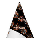 Cheerleader in zwart, wit en Sinaasappel Feesthoedjes (Rechts)