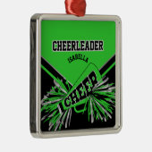Cheerleader - Lime Green, Black en Silver Metalen Ornament (Rechts)