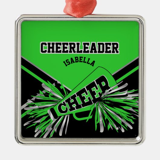 Cheerleader - Lime Green, Black en Silver Metalen Ornament (Voorkant)