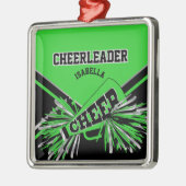 Cheerleader - Lime Green, Black en Silver Metalen Ornament (Links)