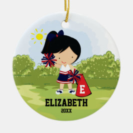Cheerleader Meisje Kerst Ornament Blauw Rood