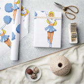Cheerleader met blauwe Pom Poms Cadeaupapier