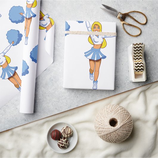 Cheerleader met blauwe Pom Poms Cadeaupapier