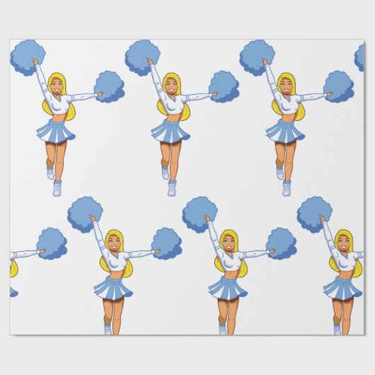Cheerleader met blauwe Pom Poms Cadeaupapier (Vlak)