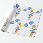Cheerleader met blauwe Pom Poms Cadeaupapier (Uitgerold)