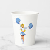 Cheerleader met blauwe Pom Poms Papieren Bekers (Voorkant)