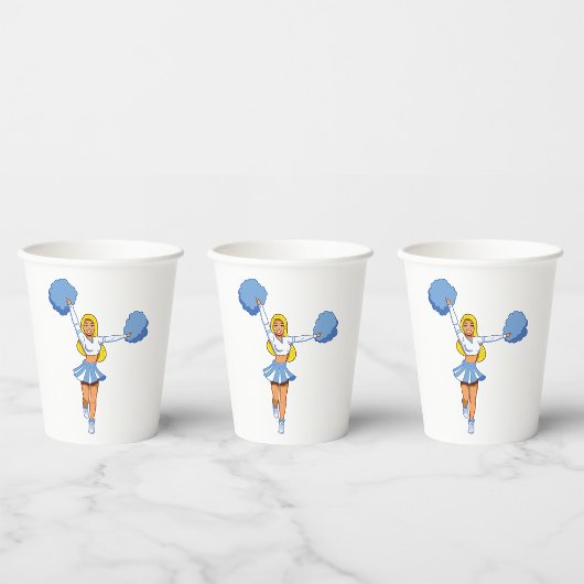 Cheerleader met blauwe Pom Poms Papieren Bekers