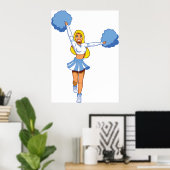Cheerleader met blauwe Pom Poms Poster (Thuiskantoor)