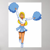 Cheerleader met blauwe Pom Poms Poster (Voorkant)