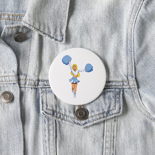 Cheerleader met blauwe Pom Poms Ronde Button 7,6 Cm