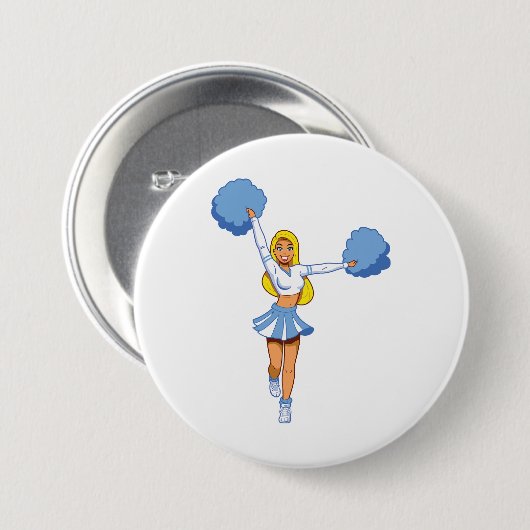 Cheerleader met blauwe Pom Poms Ronde Button 7,6 Cm (Voorkant /achterkant)