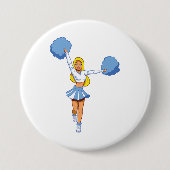 Cheerleader met blauwe Pom Poms Ronde Button 7,6 Cm (Voorkant)
