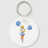 Cheerleader met blauwe Pom Poms Sleutelhanger (Voorkant)