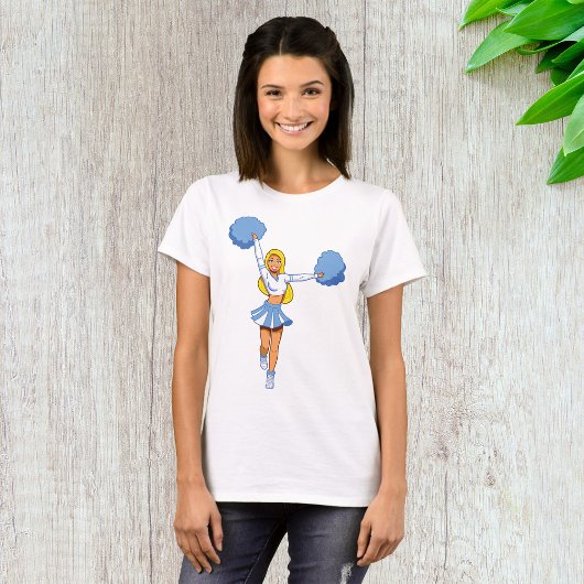 Cheerleader met blauwe Pom Poms T-shirt
