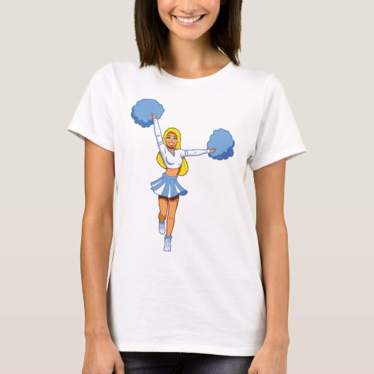 Cheerleader met blauwe Pom Poms T-shirt (Voorkant)