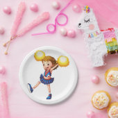 Cheerleader met Gele Pom Poms Papieren Bordje (Feest)