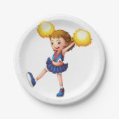 Cheerleader met Gele Pom Poms Papieren Bordje (Voorkant)