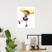 Cheerleader met Gele Pom Poms Poster (Thuiskantoor)