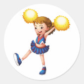 Cheerleader met Gele Pom Poms Ronde Sticker (Voorkant)