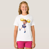 Cheerleader met Gele Pom Poms T-shirt (Voorkant volledig)