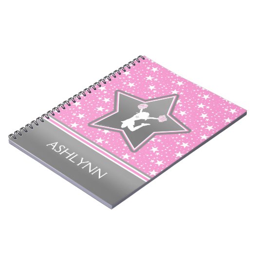 Cheerleader Onder de sterren in roze met JOUW NAAM Notitieboek (Linkerzijde)