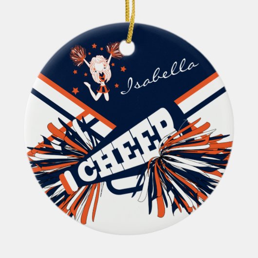Cheerleader - Oranje, wit en marineblauw Keramisch Ornament (Voorkant)