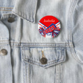 Cheerleader Outfit in Blue, White en Red Ronde Button 5,7 Cm (In situ)