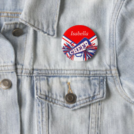 Cheerleader Outfit in Blue, White en Red Ronde Button 5,7 Cm