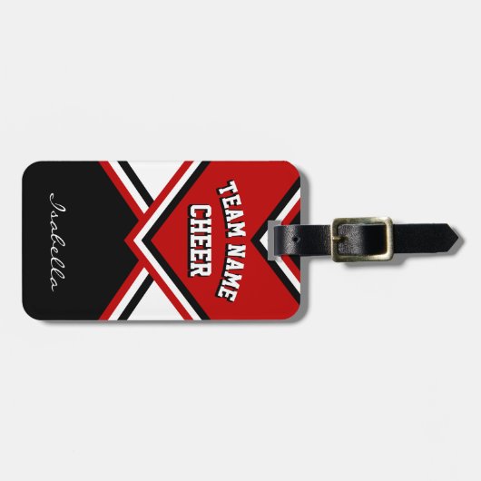 Cheerleader Outfit in Dark Red, Black and White Bagagelabel (Voorkant horizontaal)