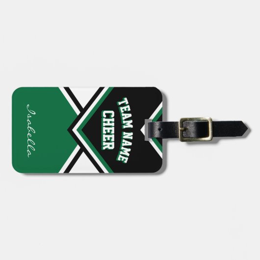 Cheerleader Outfit in donkergroen, zwart en wit Bagagelabel (Voorkant horizontaal)