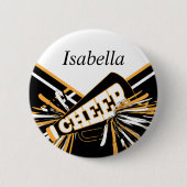 Cheerleader Outfit in Gold, White en Black Ronde Button 5,7 Cm (Voorkant)