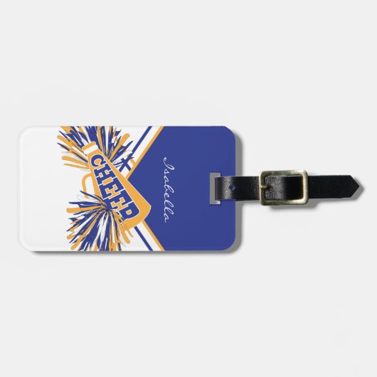 Cheerleader Outfit in Gold, White en Blue Bagagelabel (Voorkant horizontaal)