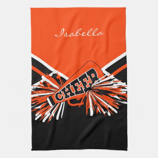 Cheerleader Outfit in het Oranje, zwart en wit Theedoek (Verticaal)