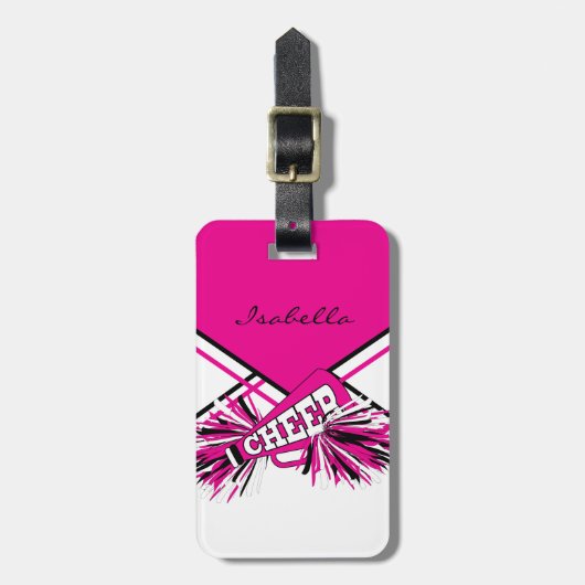 Cheerleader Outfit in Hot Pink, White en Black Bagagelabel (Voorkant verticaal)