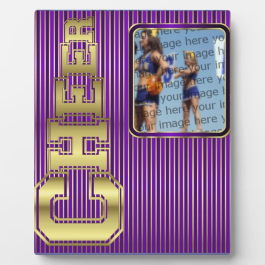 Cheerleader Paars en Gold Photo Plaque Fotoplaat (Voorkant)