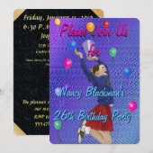 Cheerleader, Paarse en ballonnen Kaart (Voorkant / Achterkant)